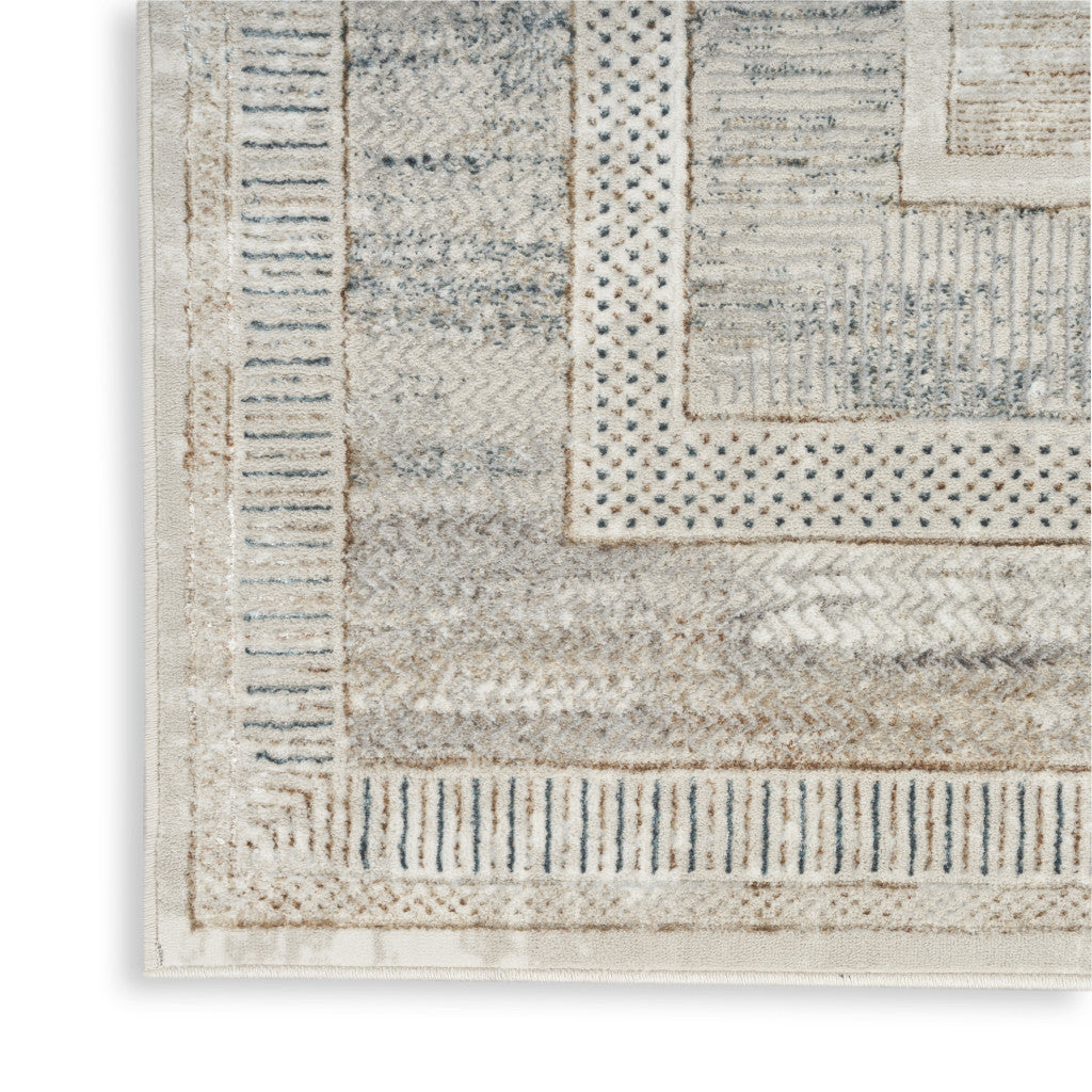 5' X 7' Ivory Blue and Gray Geometric Non Skid Area Rug - Home & Garden