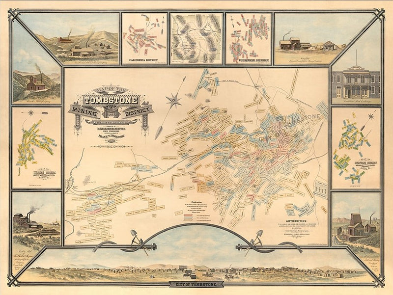 24" X 32" Map Of Tombstone Mining District Vintage Travel Poster Wall Art - Home & Garden