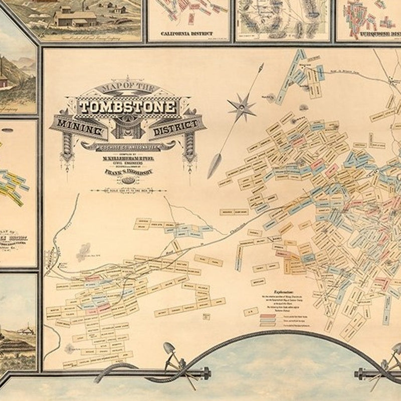 24" X 32" Map Of Tombstone Mining District Vintage Travel Poster Wall Art - Home & Garden