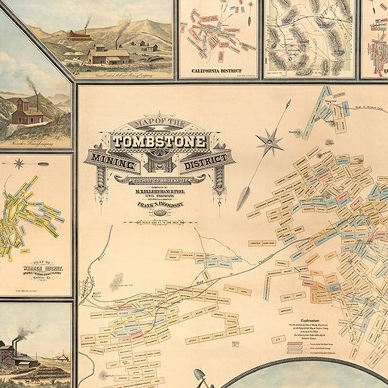 20" X 28" Map Of Tombstone Mining District Vintage Travel Poster Wall Art - Home & Garden