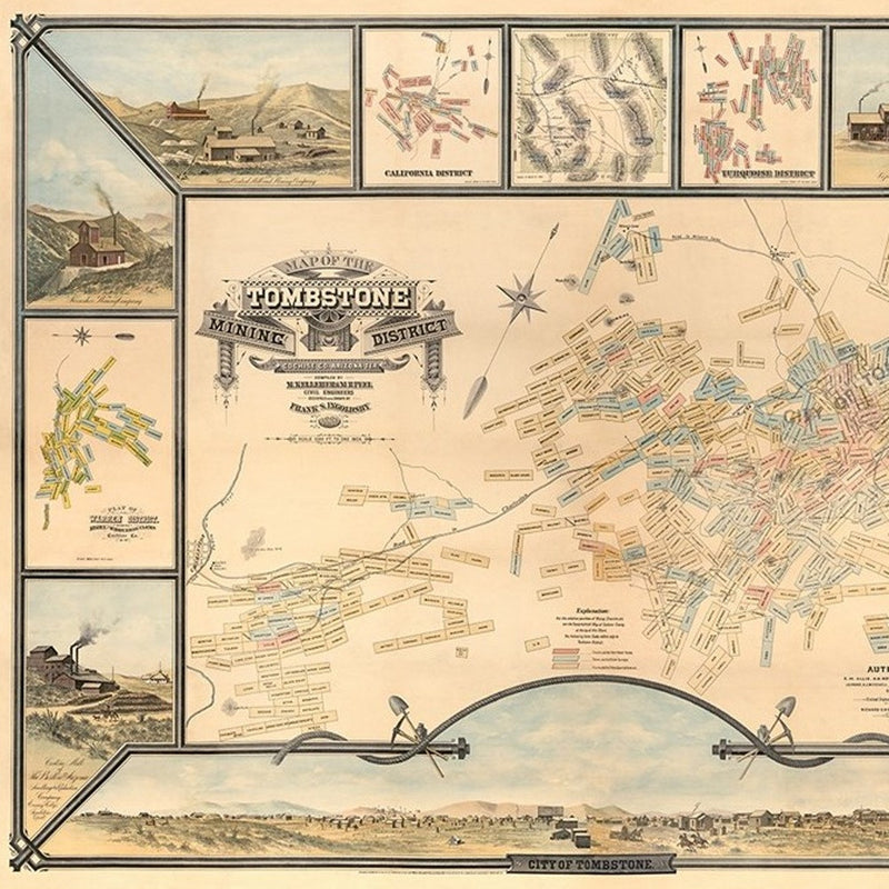 20" X 28" Map Of Tombstone Mining District Vintage Travel Poster Wall Art - Home & Garden