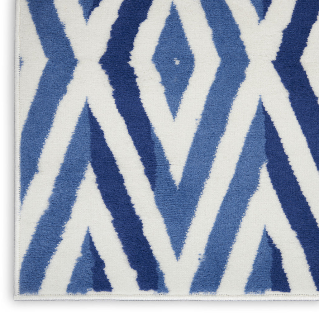 7' X 10' Ivory and Blue Geometric Distressed Non Skid Area Rug - Home & Garden