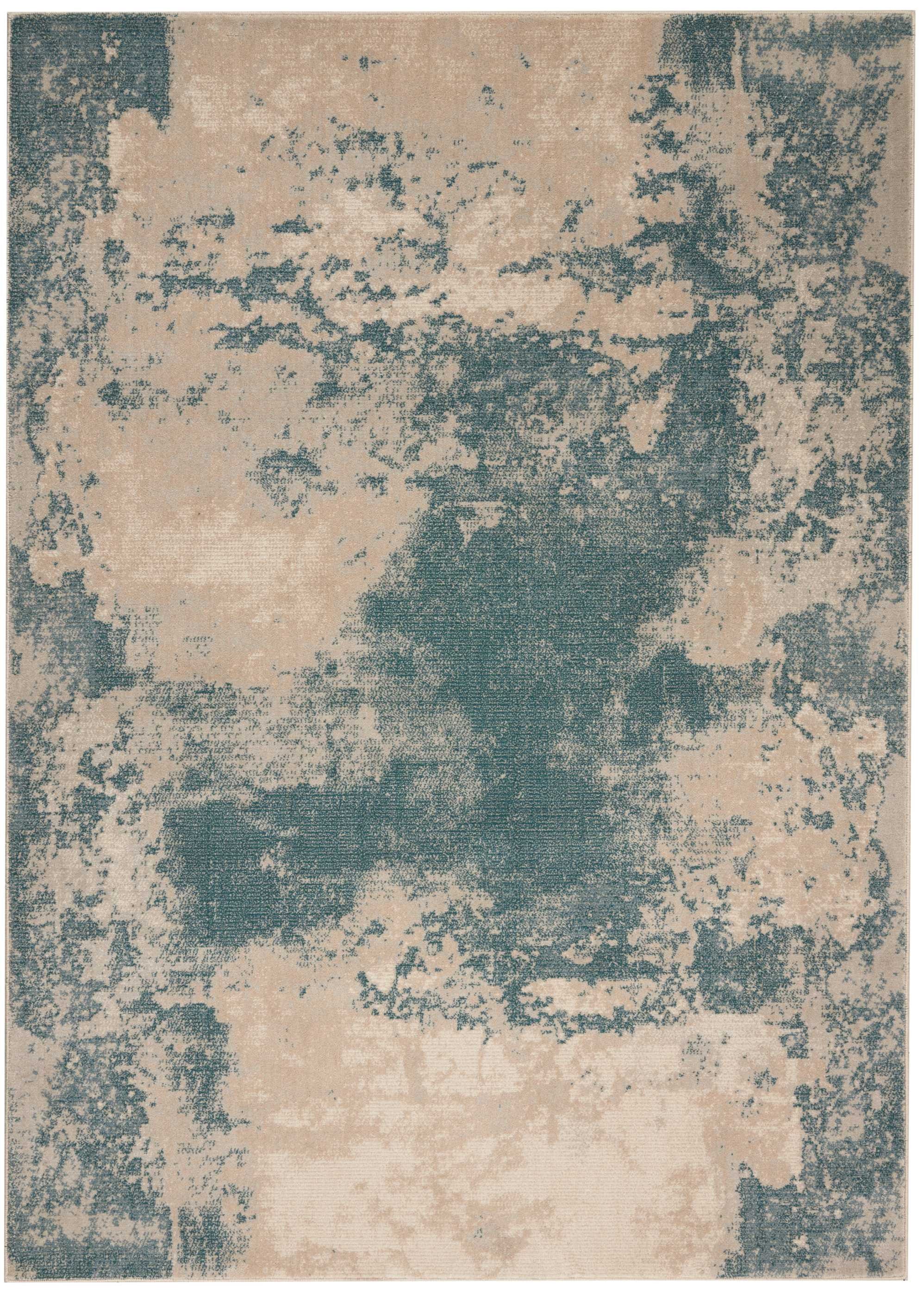 4' X 6' Ivory and Teal Blue Abstract Area Rug - Home & Garden