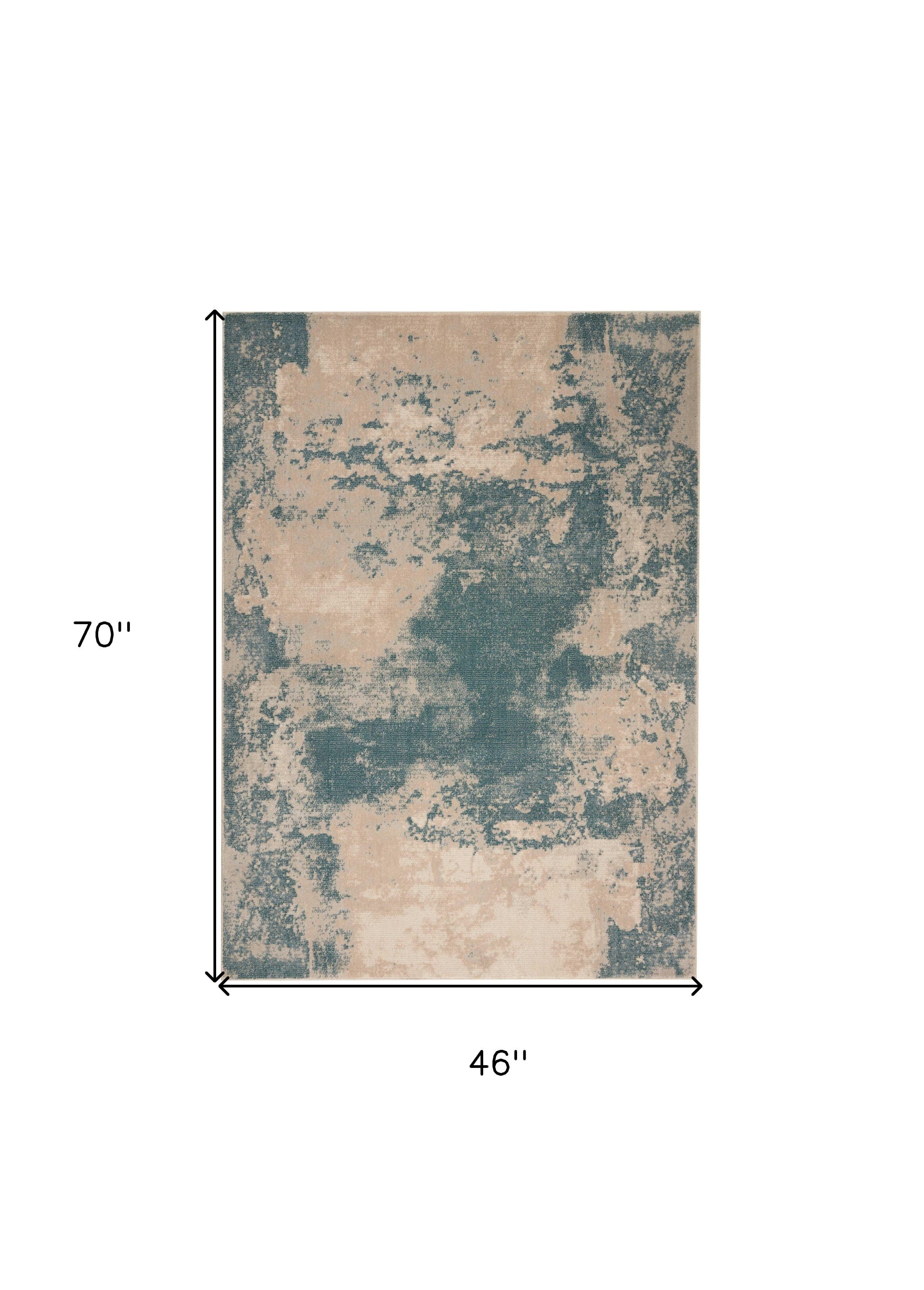4' X 6' Ivory and Teal Blue Abstract Area Rug - Home & Garden