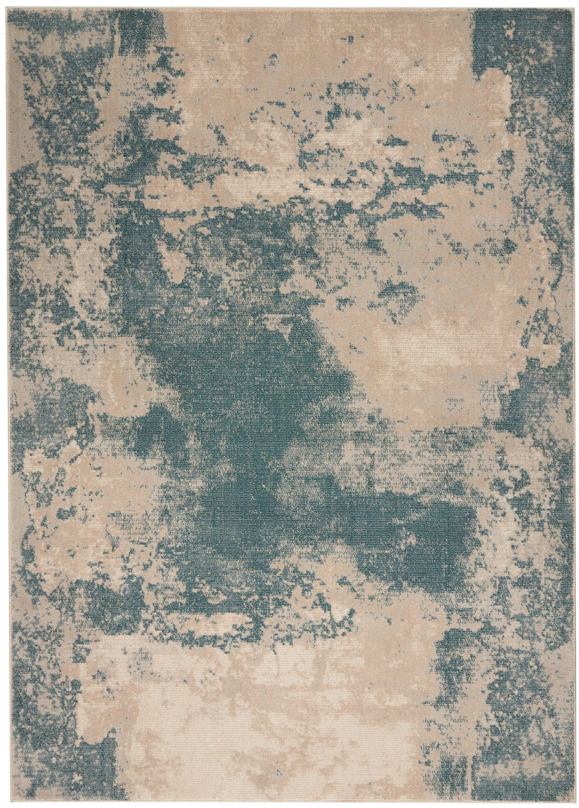 4' X 6' Ivory and Teal Blue Abstract Area Rug - Home & Garden