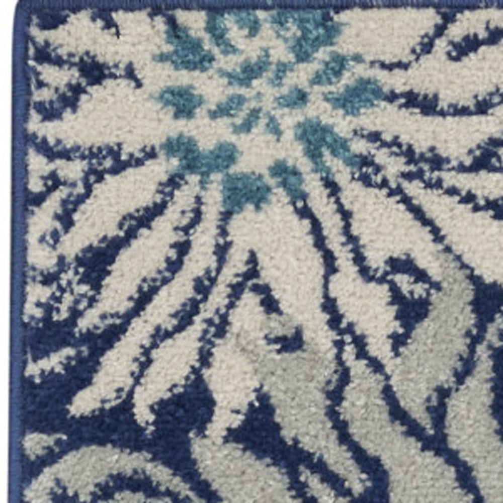 10' Navy Blue Floral Power Loom Runner Rug - Home & Garden