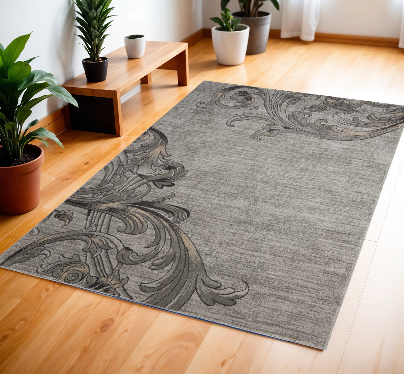 4' X 6' Graphite and Black Floral Vines Area Rug - Home & Garden