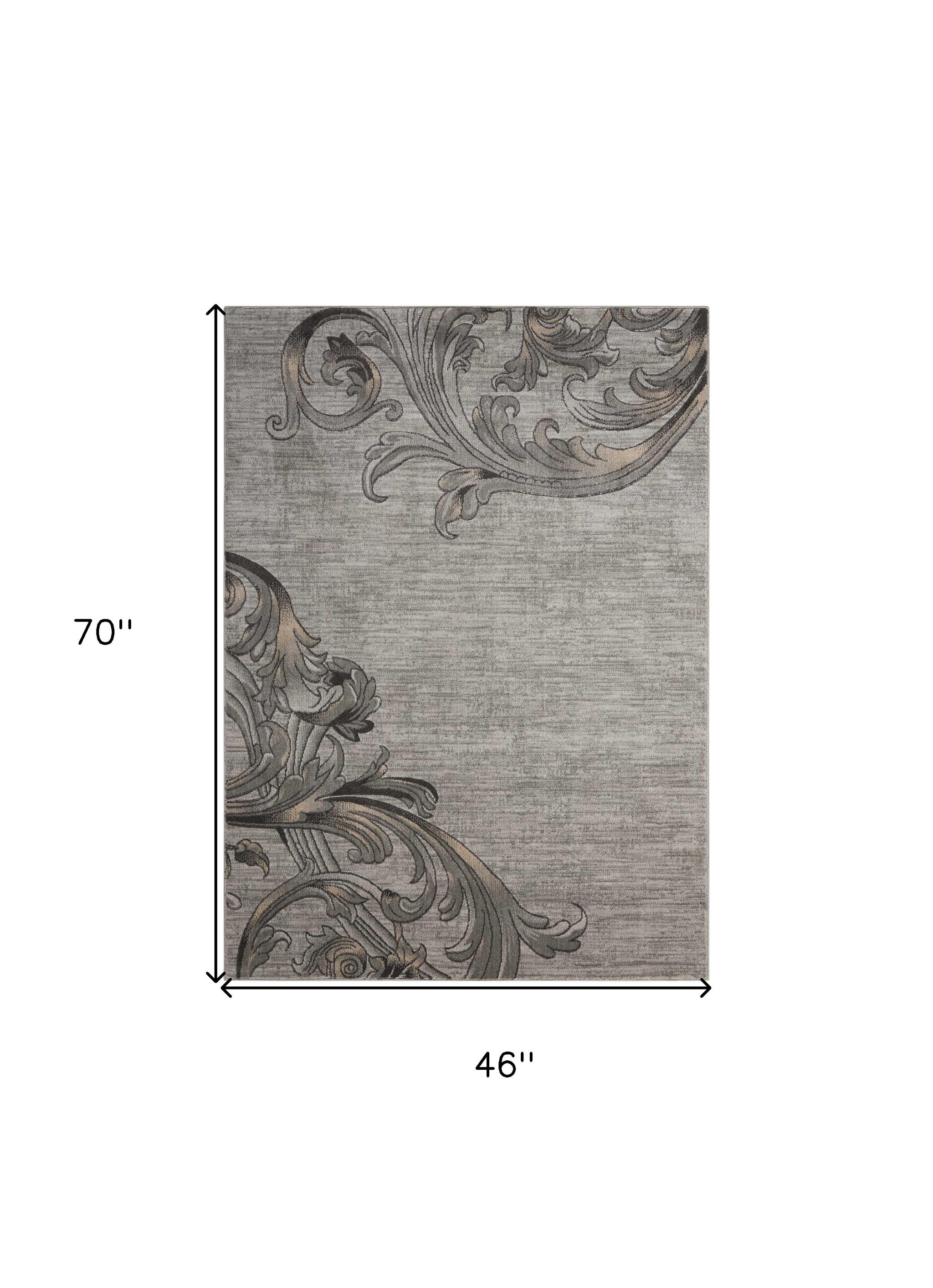 4' X 6' Graphite and Black Floral Vines Area Rug - Home & Garden