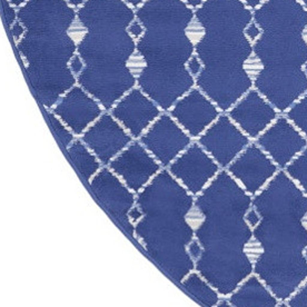 8' Navy Blue and Ivory Geometric Round Rug - Home & Garden
