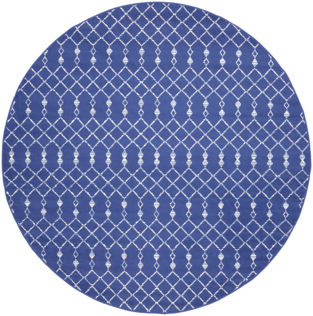 8' Navy Blue and Ivory Geometric Round Rug - Home & Garden