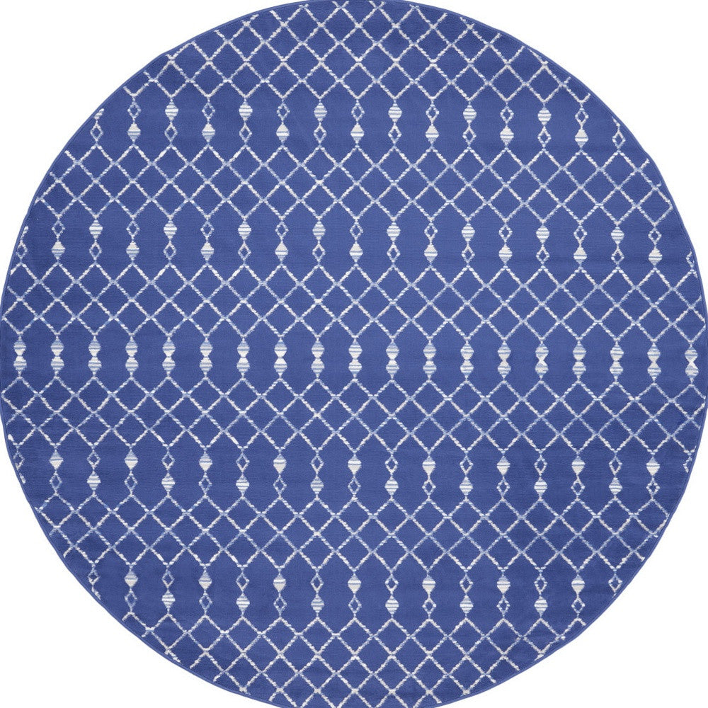 8' Navy Blue and Ivory Geometric Round Rug - Home & Garden
