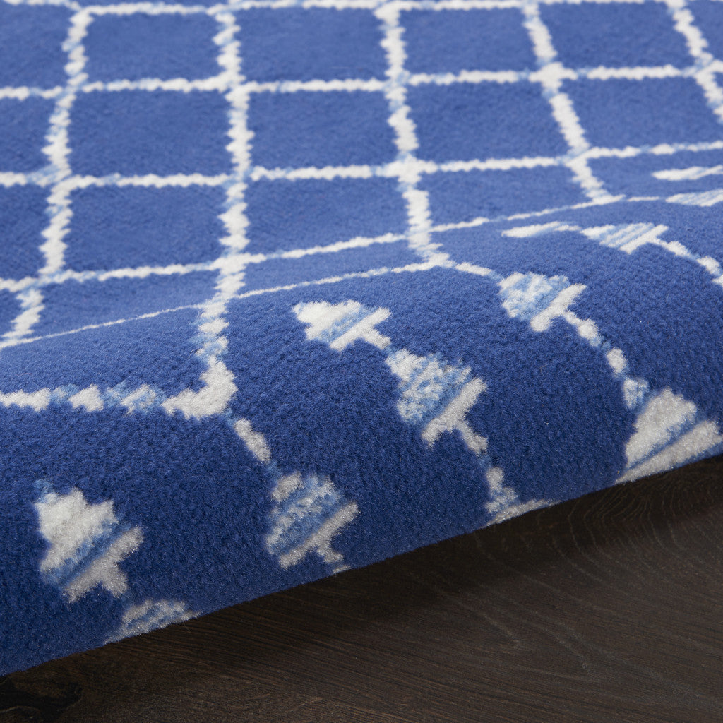 8' Navy Blue and Ivory Geometric Round Rug - Home & Garden