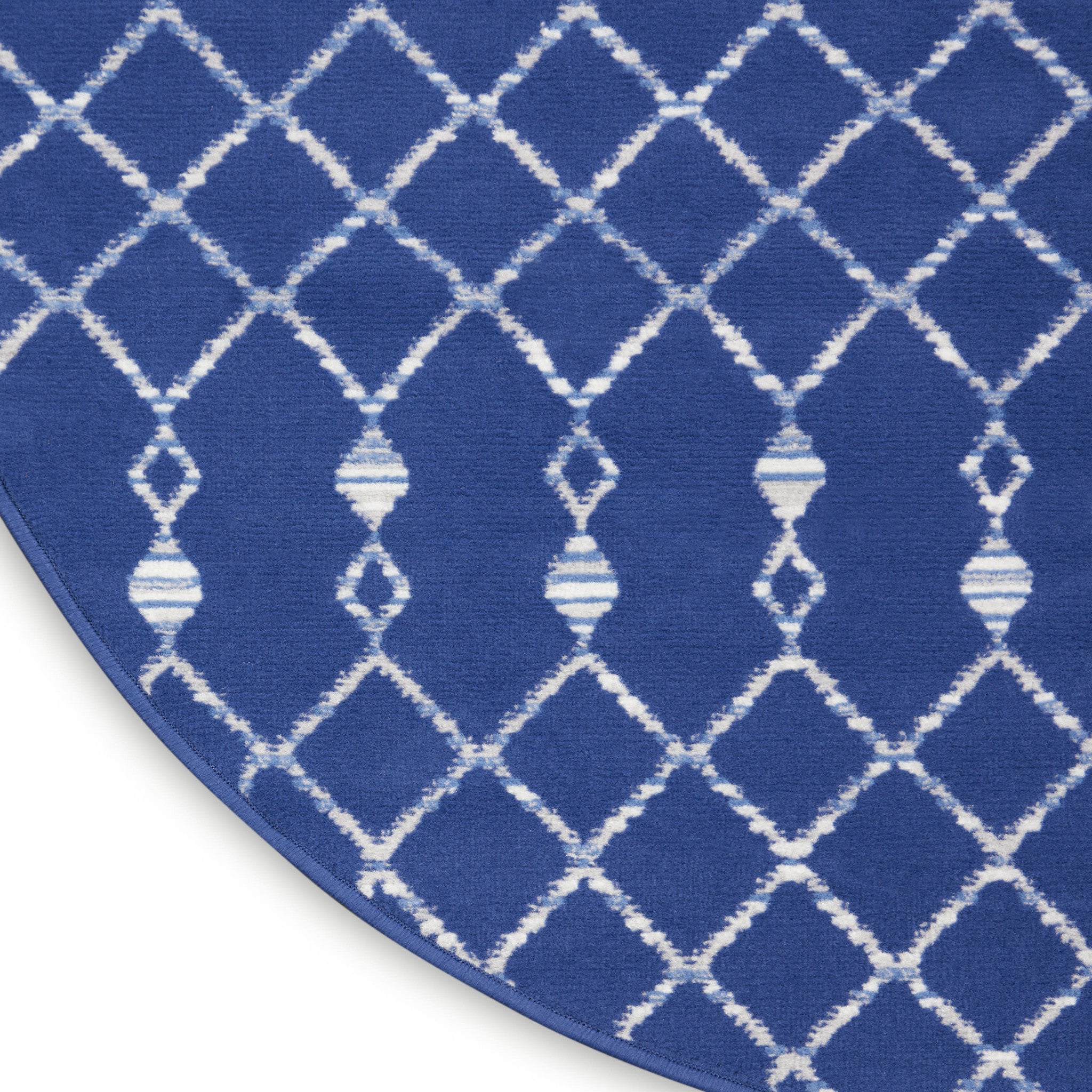8' Navy Blue and Ivory Geometric Round Rug - Home & Garden