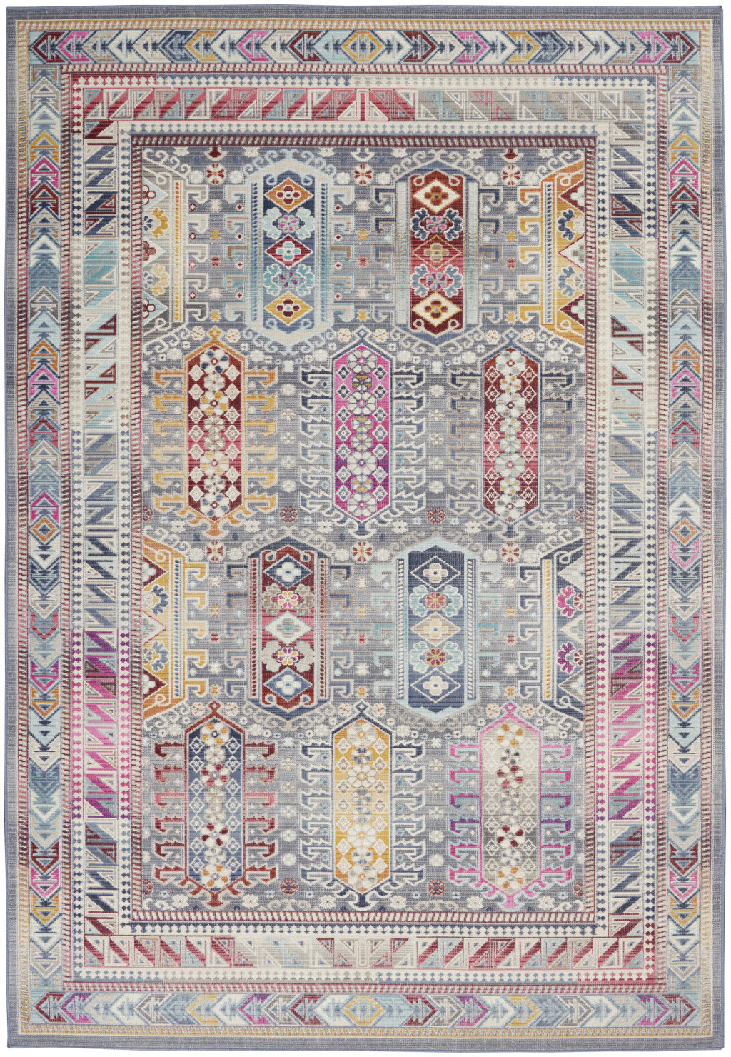 5' X 8' Ivory Gray And Red Floral Distressed Area Rug - Home & Garden