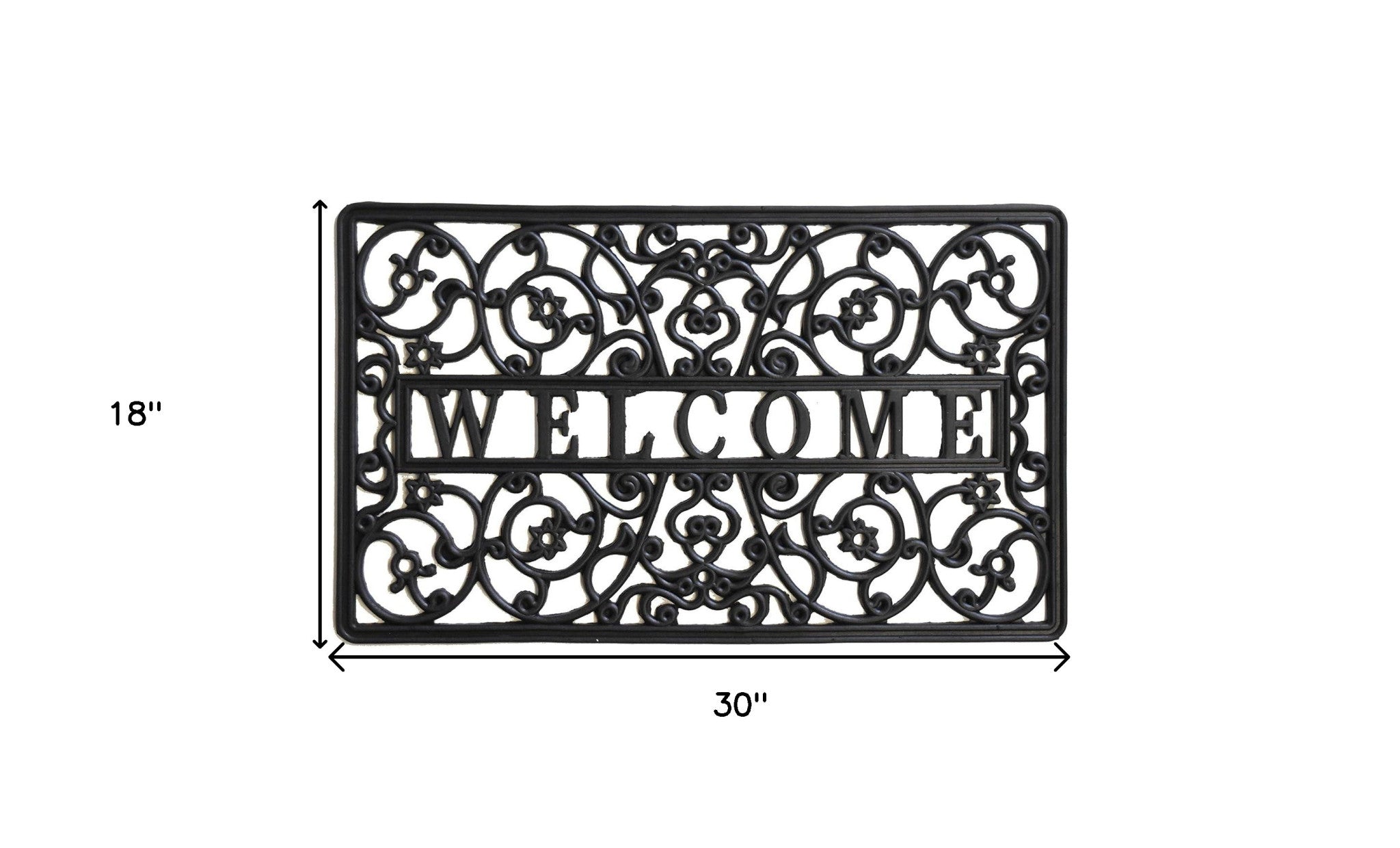 18" X 30" Black Rubber Scrollwork Welcome Outdoor Door Mat - Home & Garden