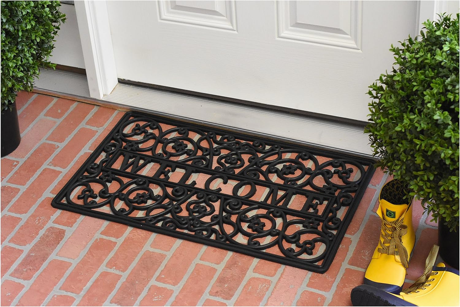 18" X 30" Black Rubber Scrollwork Welcome Outdoor Door Mat - Home & Garden