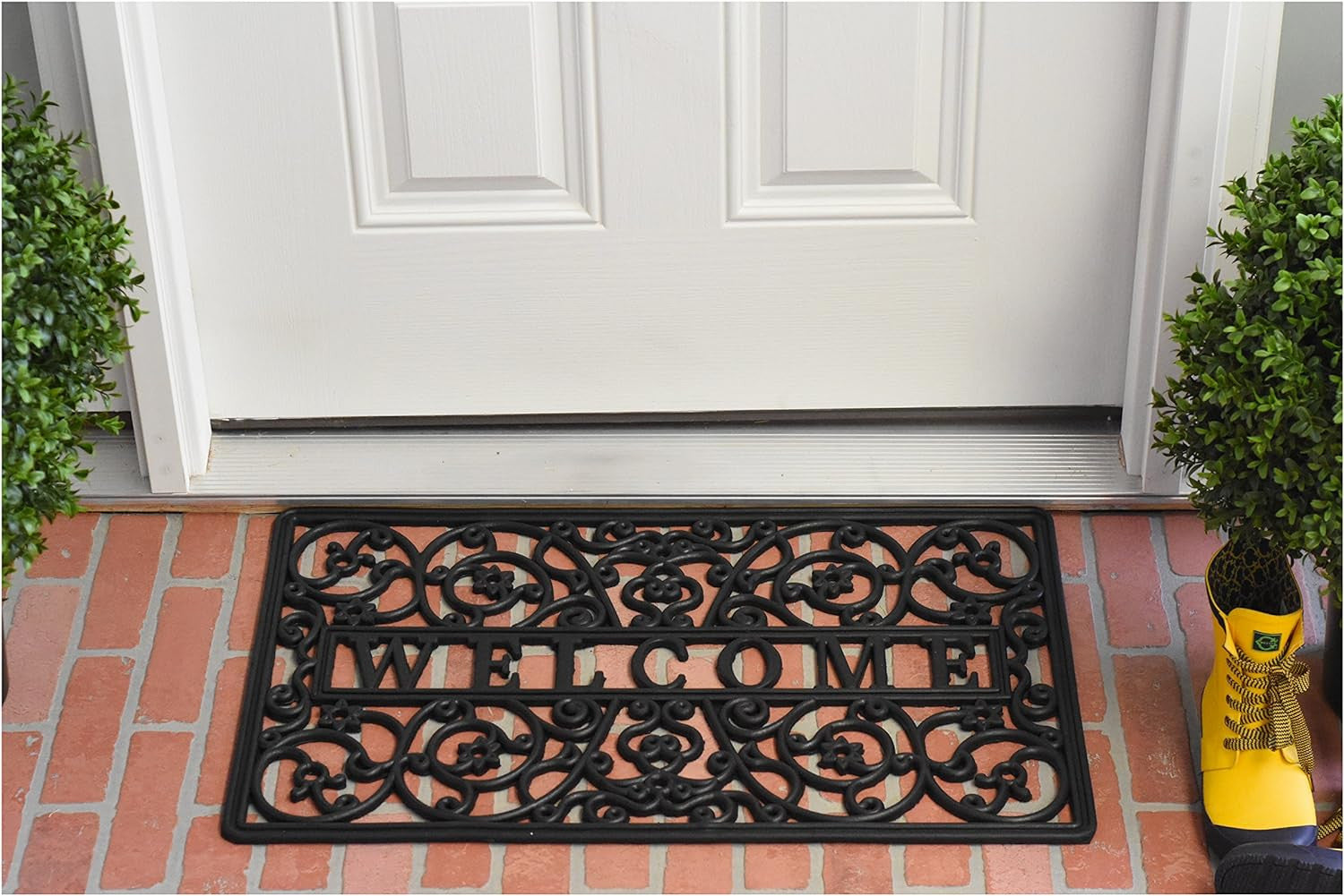 18" X 30" Black Rubber Scrollwork Welcome Outdoor Door Mat - Home & Garden