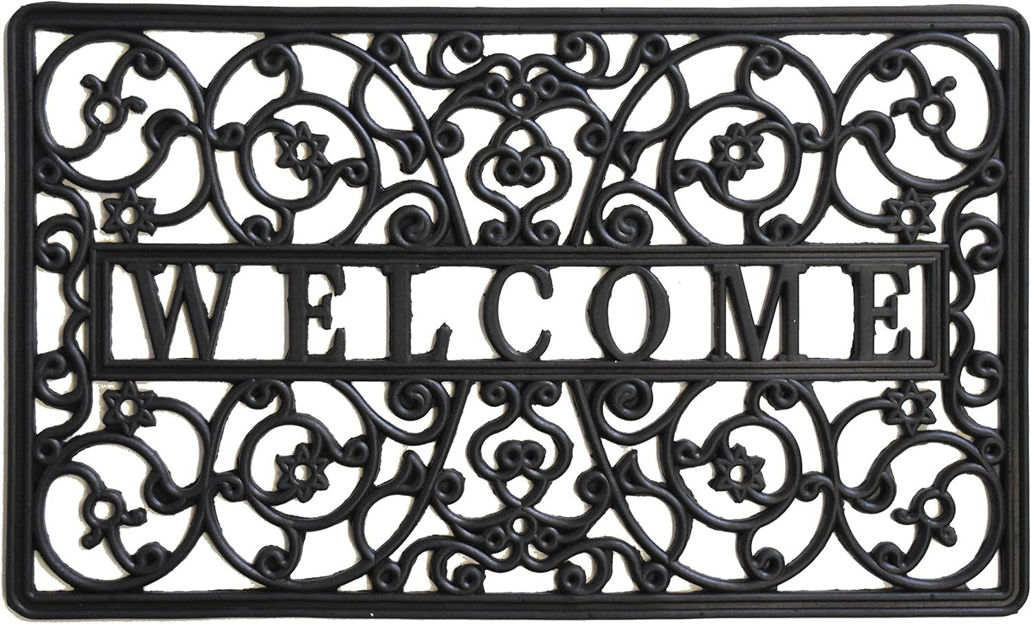 18" X 30" Black Rubber Scrollwork Welcome Outdoor Door Mat - Home & Garden