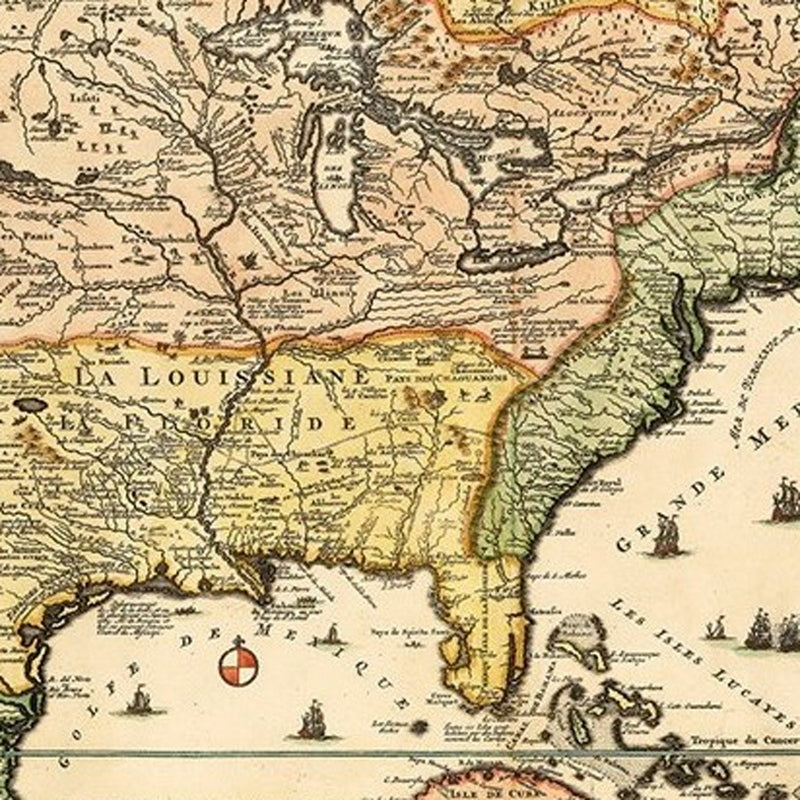 20" X 24" Vintage 1718 Map Of New France - Home & Garden