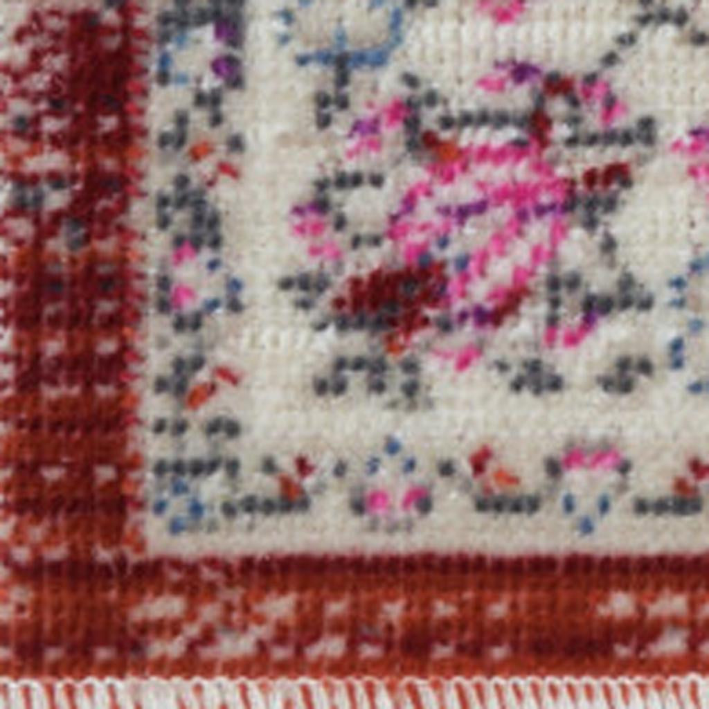 6' Ivory And Red Floral Distressed Runner Rug - Home & Garden