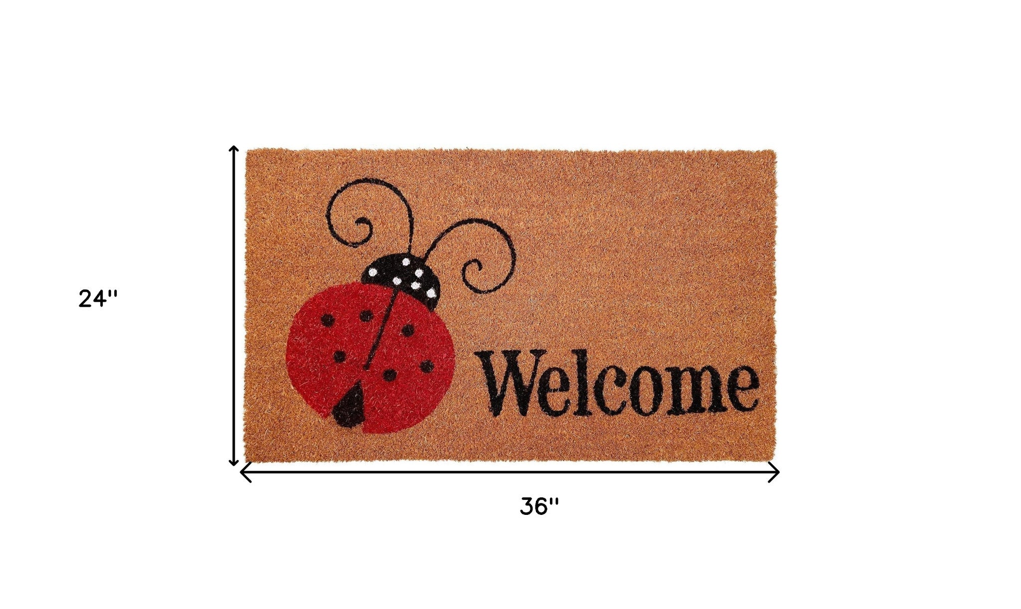24" X 36" Natural Black and Red Coir Ladybug Welcome Outdoor Door Mat - Home & Garden