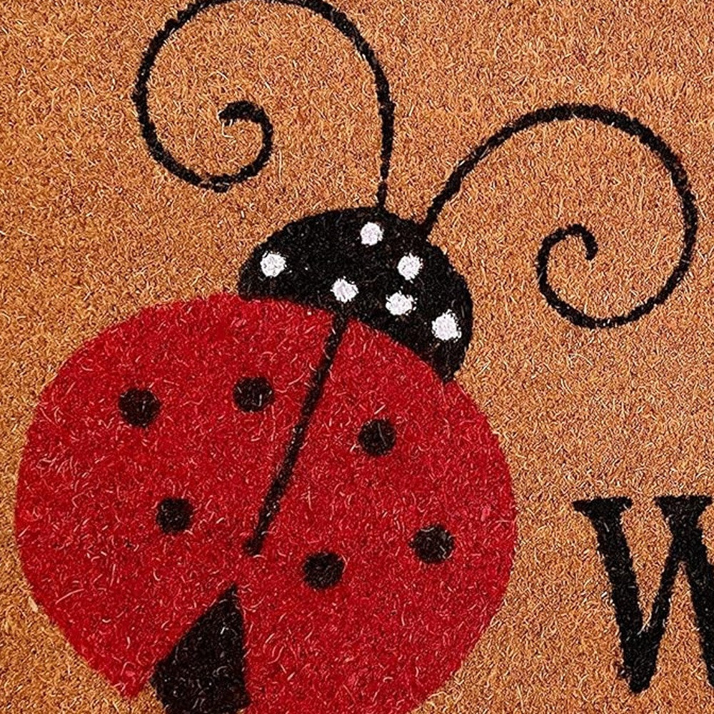 24" X 36" Natural Black and Red Coir Ladybug Welcome Outdoor Door Mat - Home & Garden