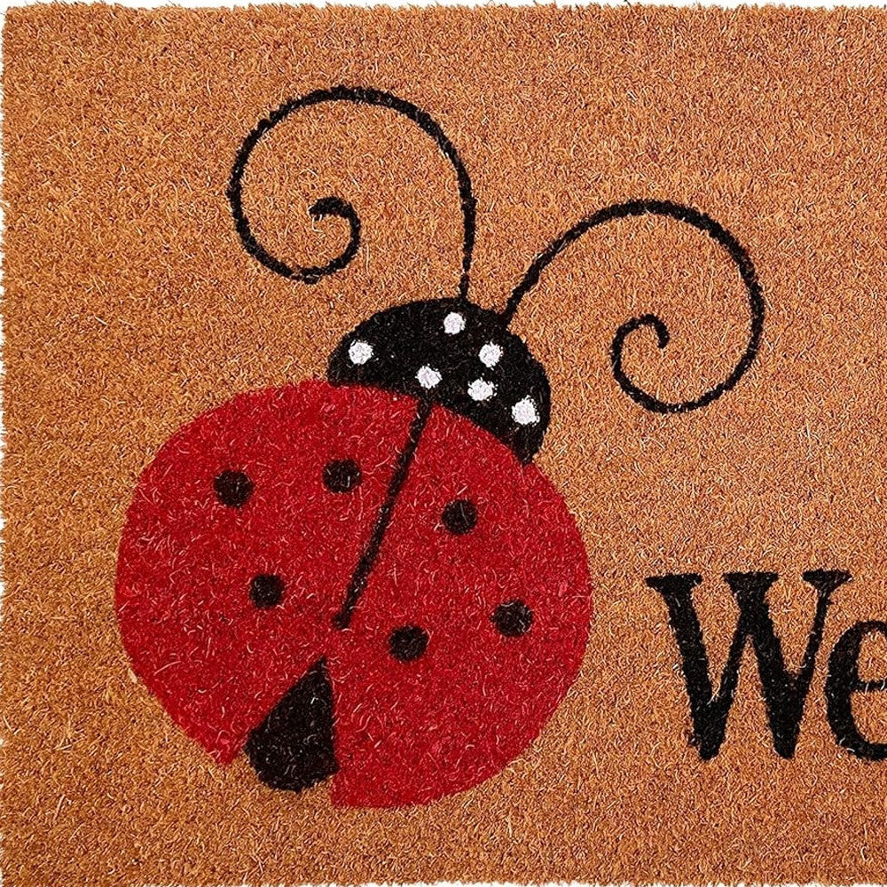 24" X 36" Natural Black and Red Coir Ladybug Welcome Outdoor Door Mat - Home & Garden