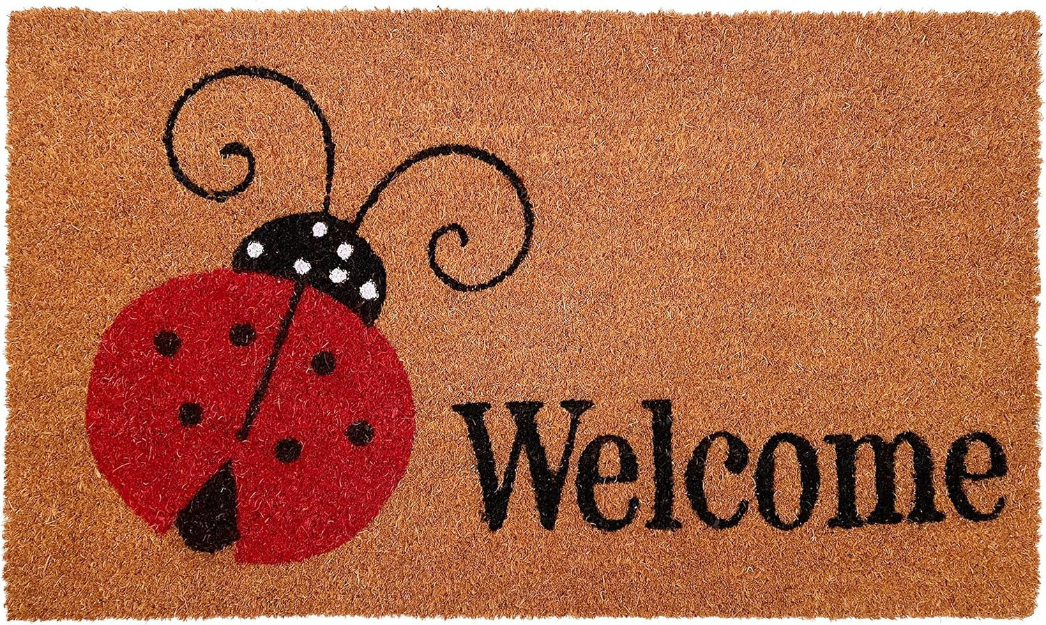 24" X 36" Natural Black and Red Coir Ladybug Welcome Outdoor Door Mat - Home & Garden