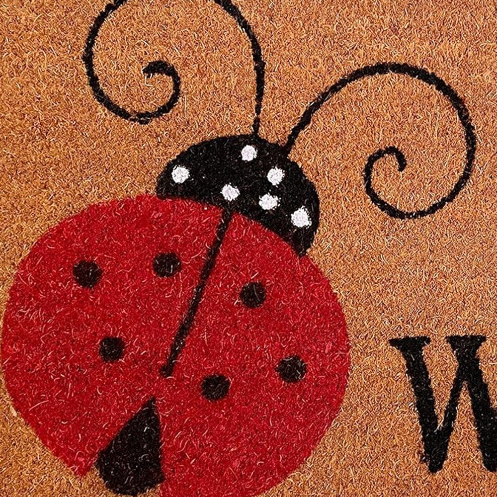 24" X 36" Natural Black and Red Coir Ladybug Welcome Outdoor Door Mat - Home & Garden