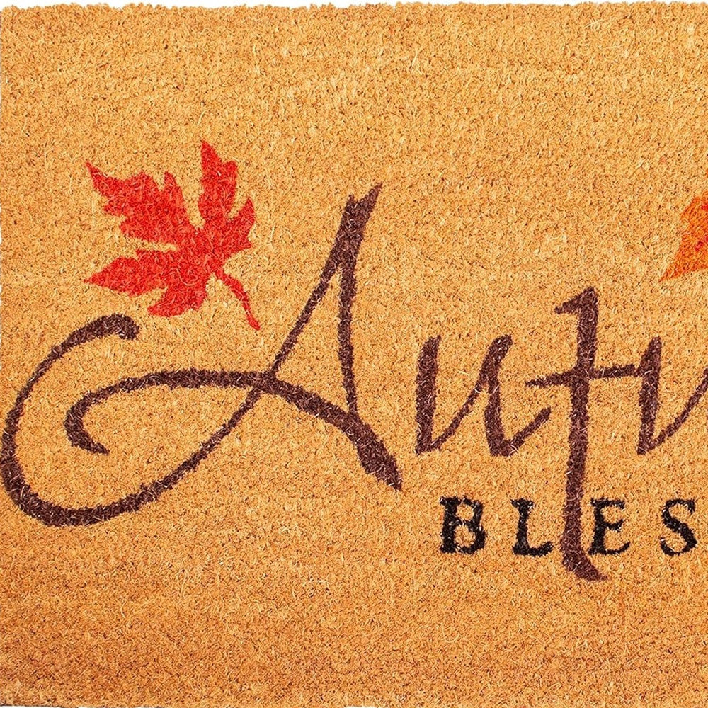 17" X 29" Natural Black And Orange Autumn Blessings Outdoor Coir Door Mat - Home & Garden