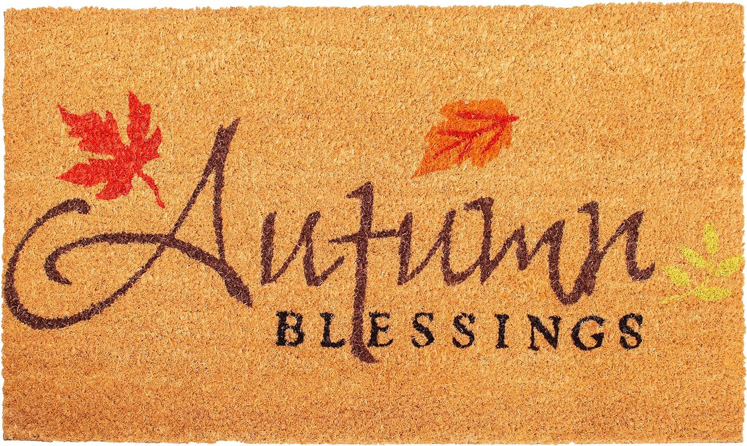 17" X 29" Natural Black And Orange Autumn Blessings Outdoor Coir Door Mat - Home & Garden