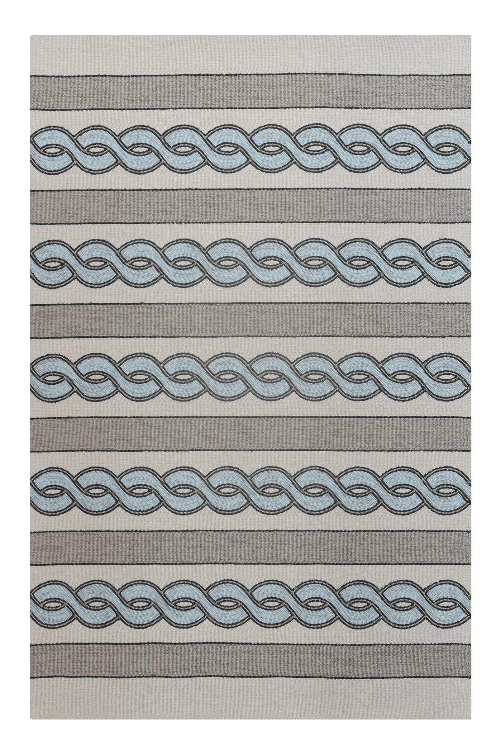 3' X 5' Ivory Light Blue And Gray Geometric Hand Hooked Worn/Fade Area Rug - Home & Garden