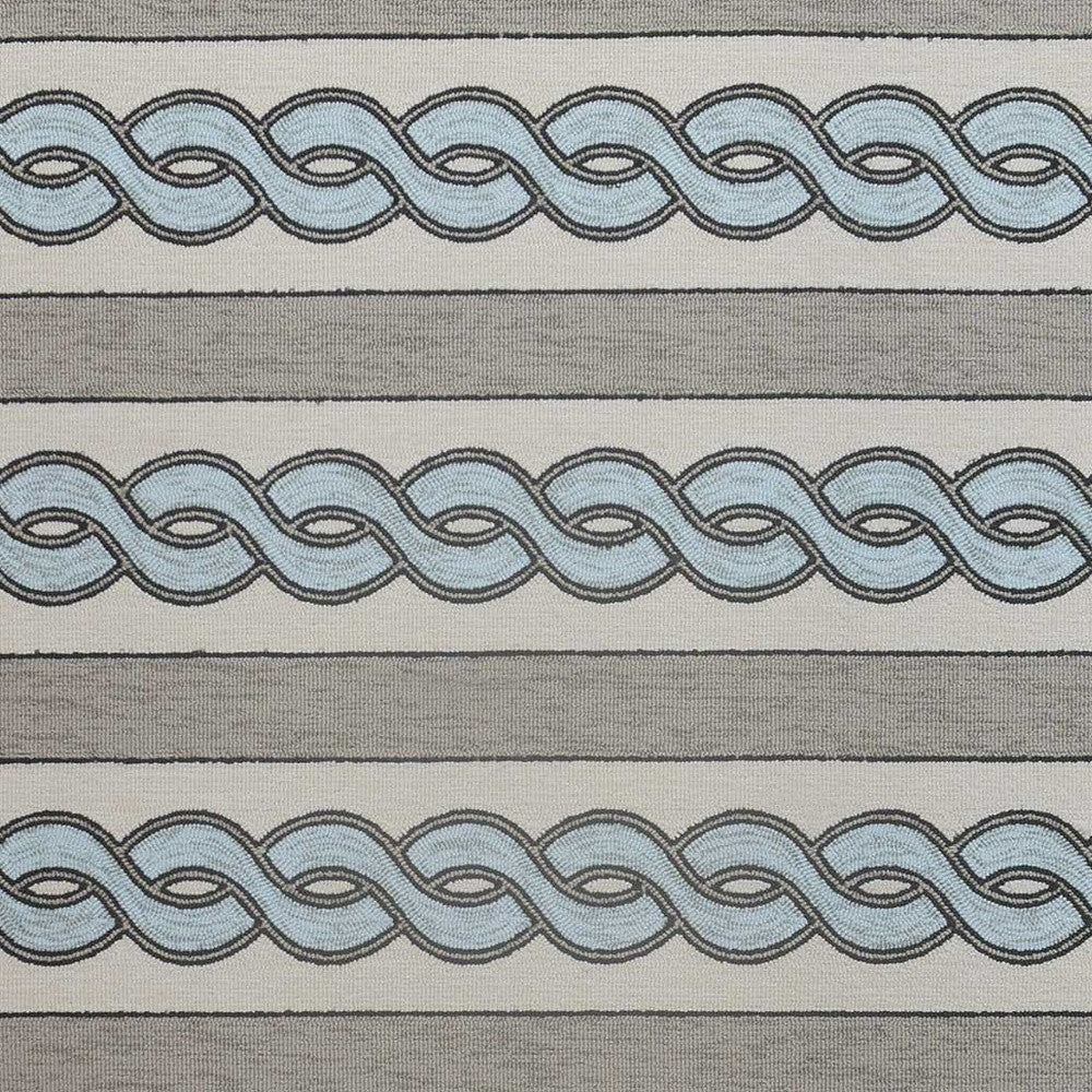 3' X 5' Ivory Light Blue And Gray Geometric Hand Hooked Worn/Fade Area Rug - Home & Garden