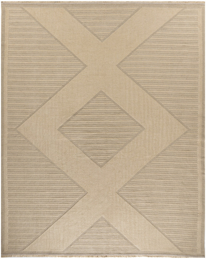 8' X 10' Natural And Beige Geometric Flatweave Non Skid Area Rug With Fringe Homeroots Home Decor