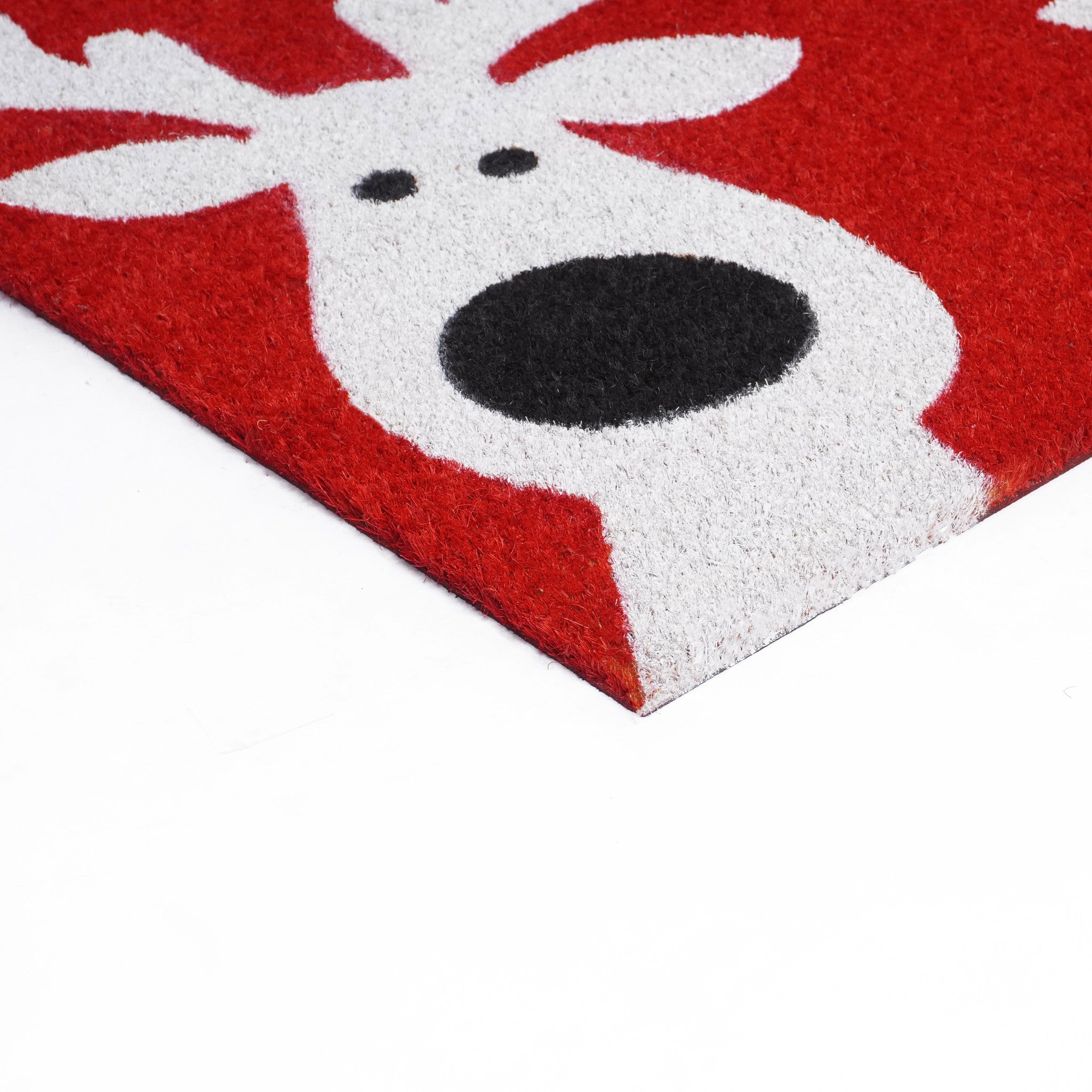 17" X 29" Red and White Coir Reindeer Outdoor Christmas Door Mat - Home & Garden