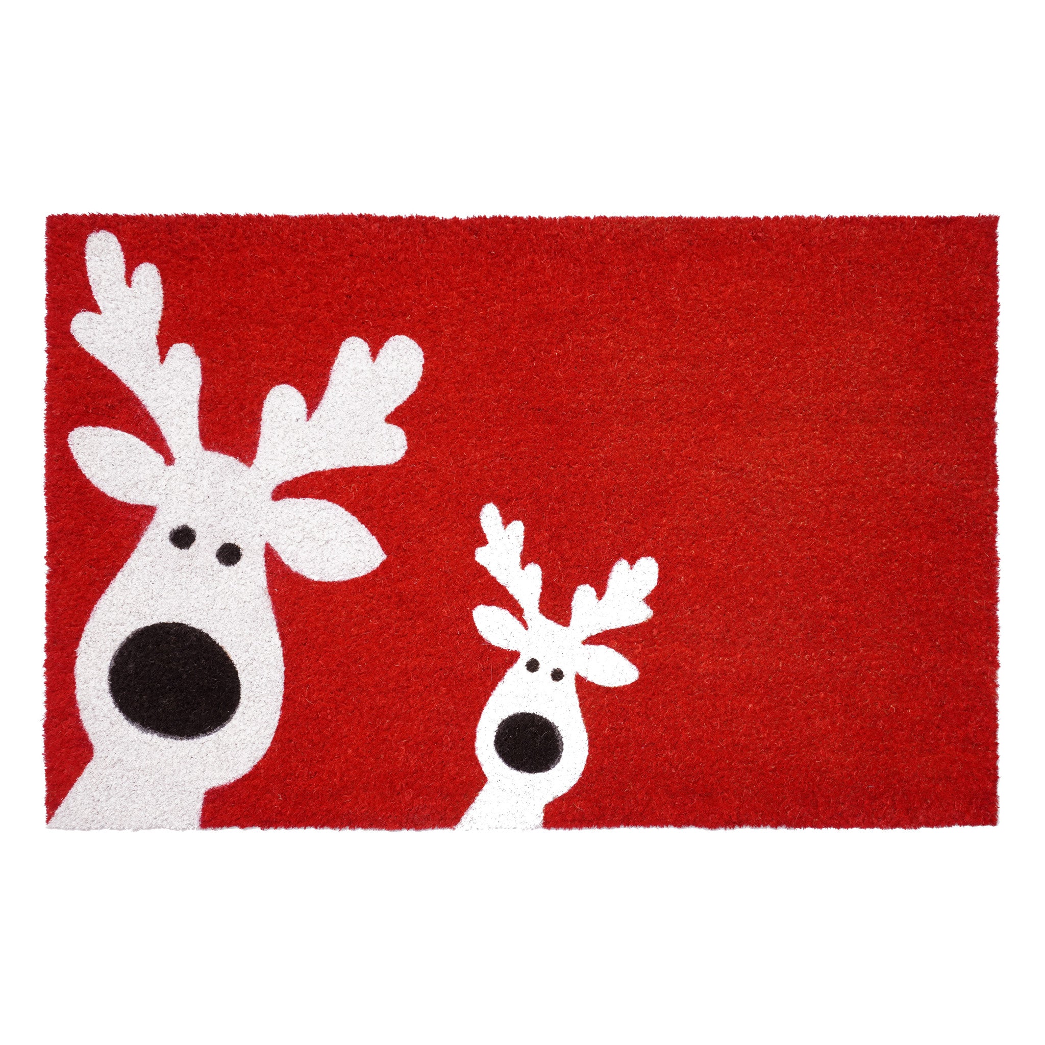 17" X 29" Red and White Coir Reindeer Outdoor Christmas Door Mat - Home & Garden