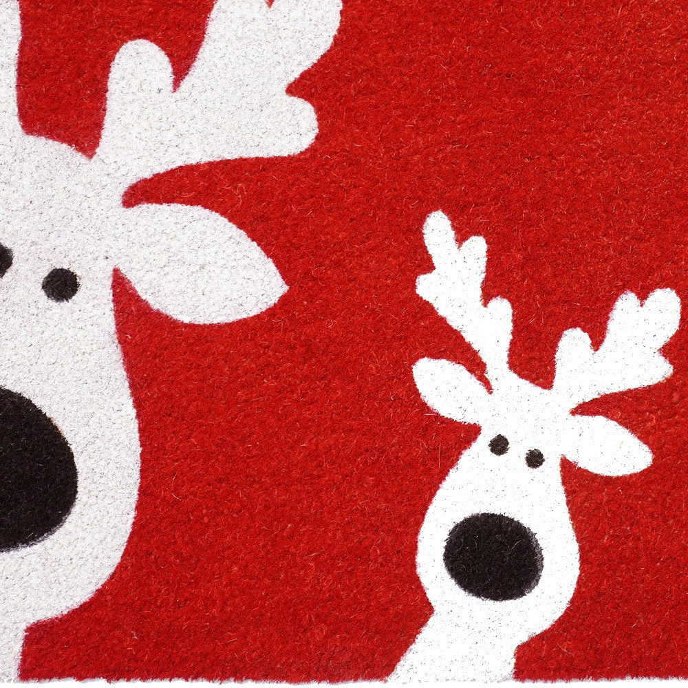 17" X 29" Red and White Coir Reindeer Outdoor Christmas Door Mat - Home & Garden