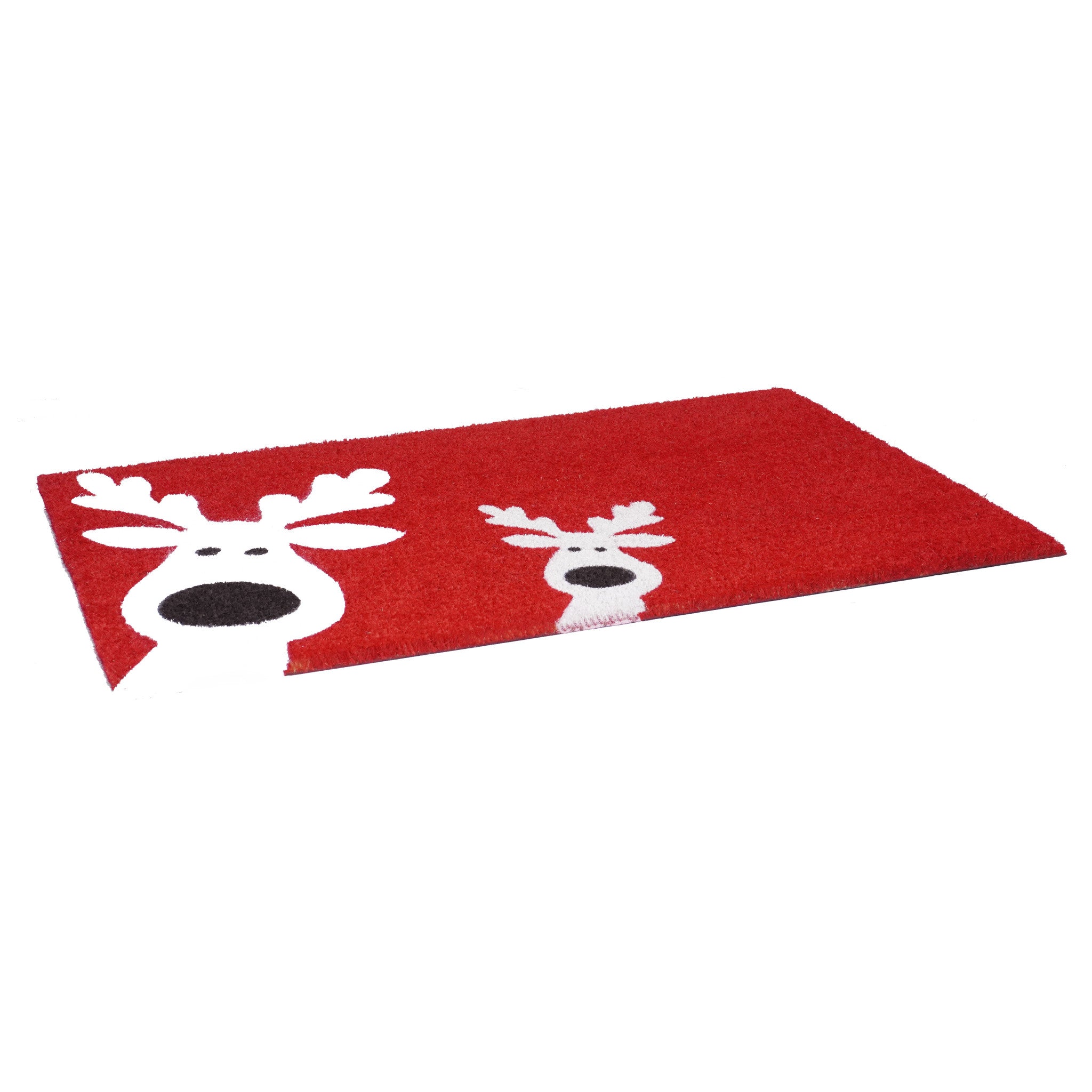 17" X 29" Red and White Coir Reindeer Outdoor Christmas Door Mat - Home & Garden