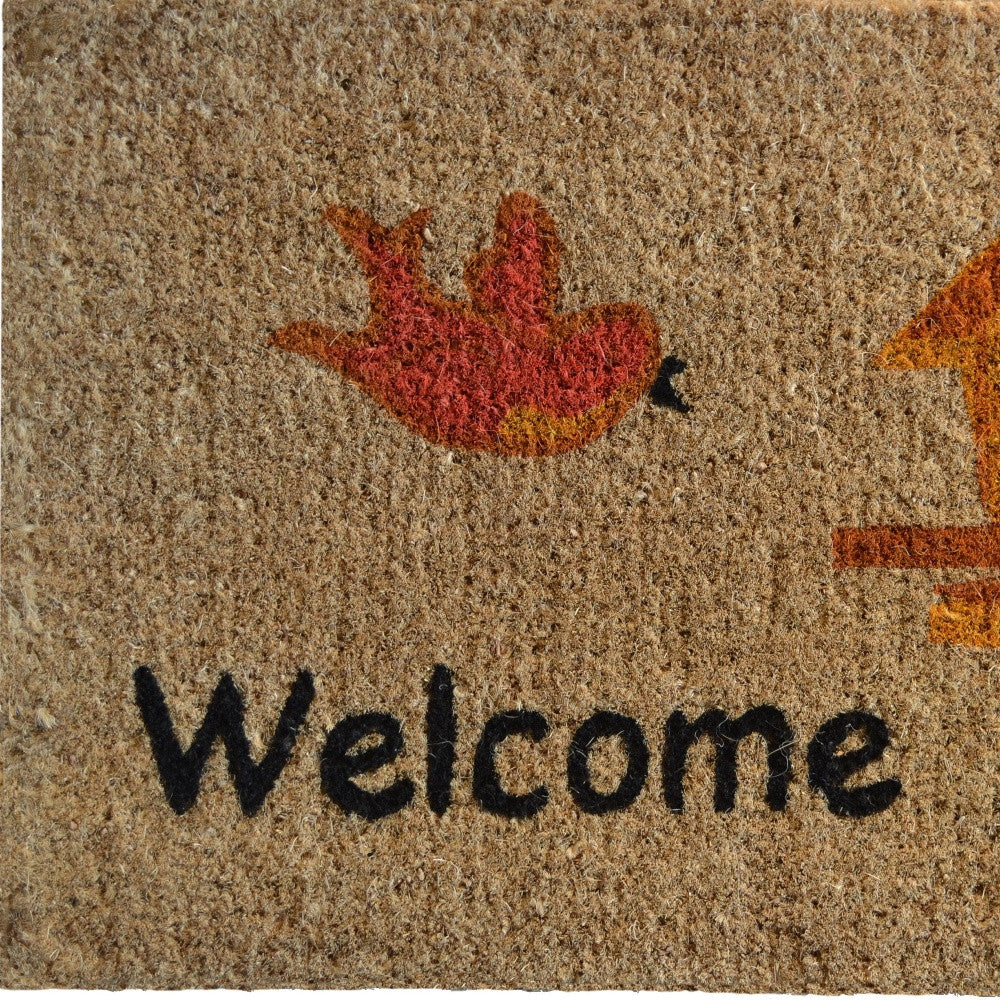 18" X 30" Beige and Black Coir Bird Welcome Outdoor Door Mat - Home & Garden