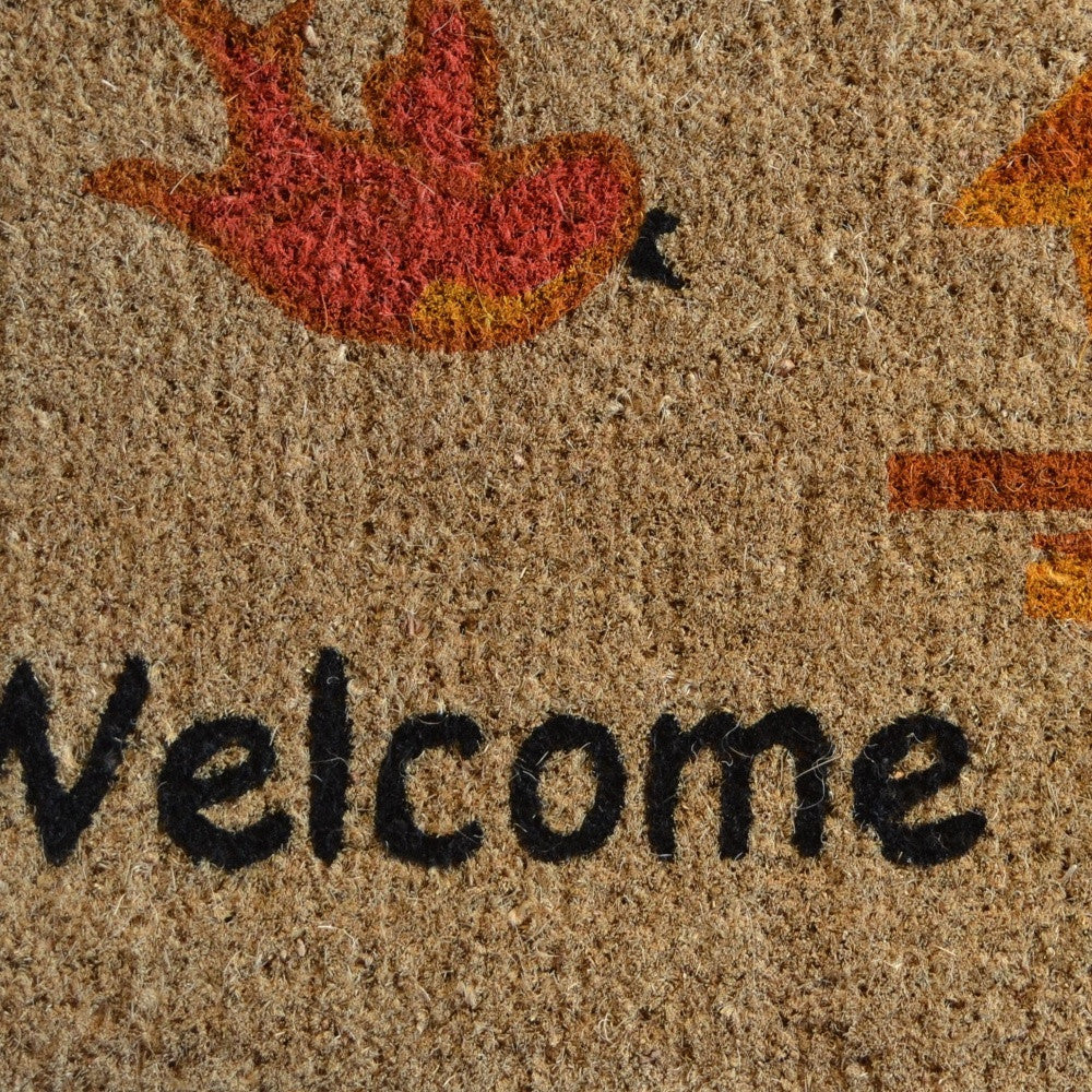 18" X 30" Beige and Black Coir Bird Welcome Outdoor Door Mat - Home & Garden