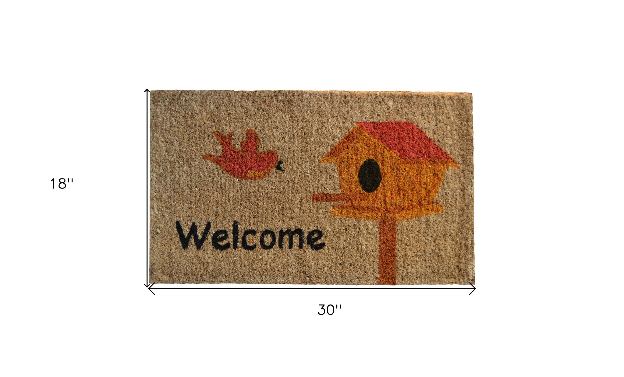 18" X 30" Beige and Black Coir Bird Welcome Outdoor Door Mat - Home & Garden