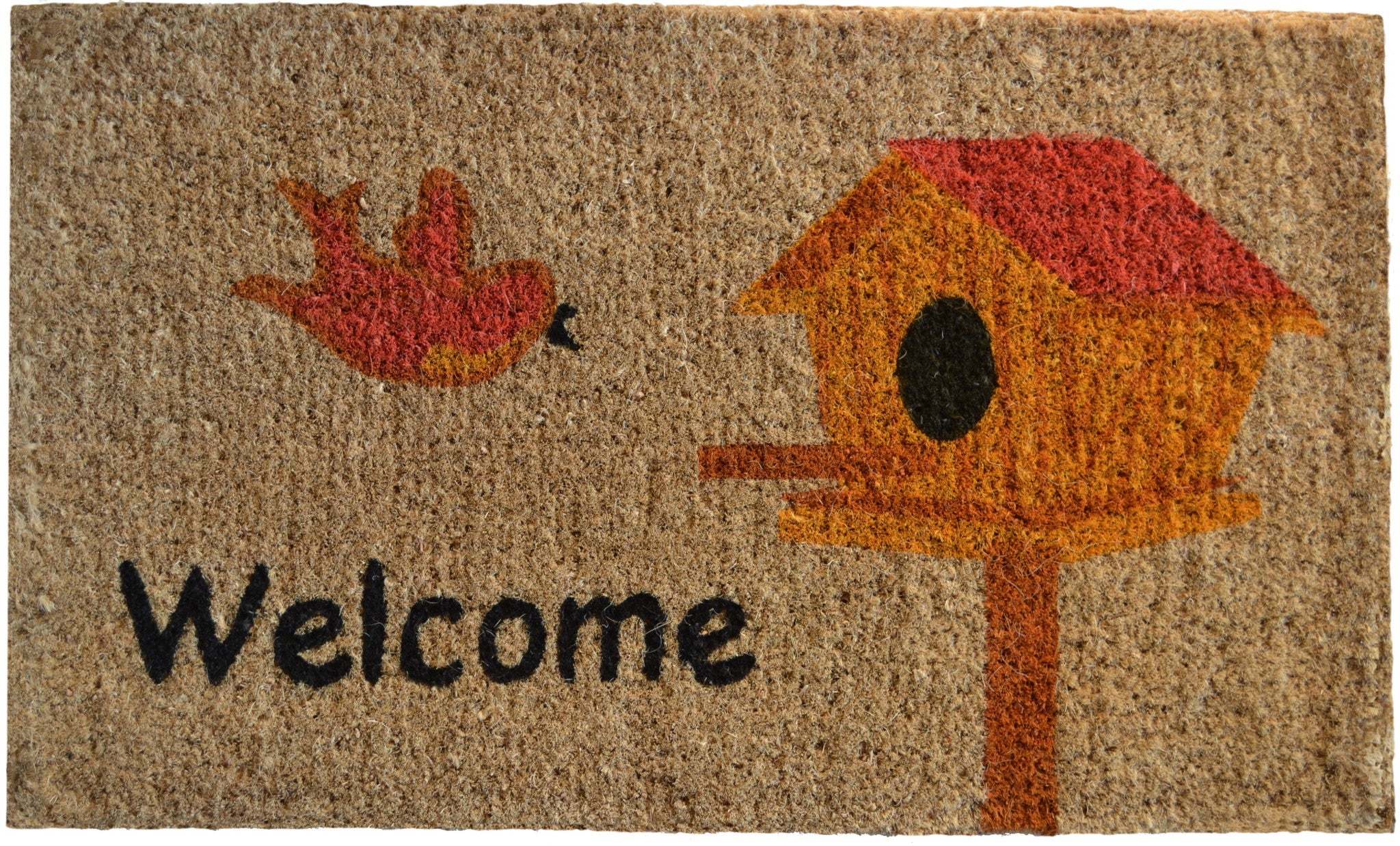 18" X 30" Beige and Black Coir Bird Welcome Outdoor Door Mat - Home & Garden