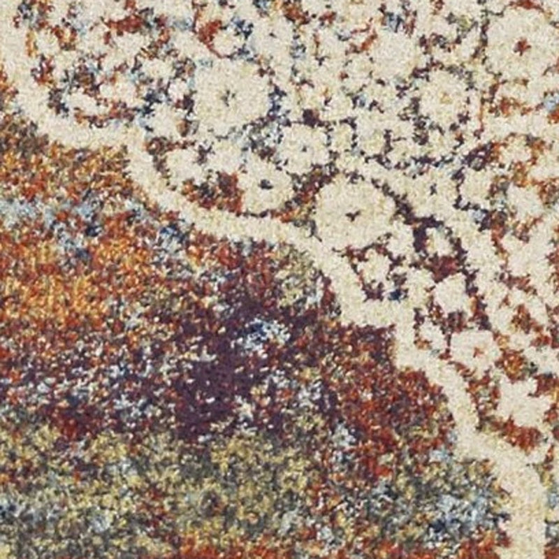 5' X 8' Ivory Blue And Orange Medallion Area Rug - Home Decor