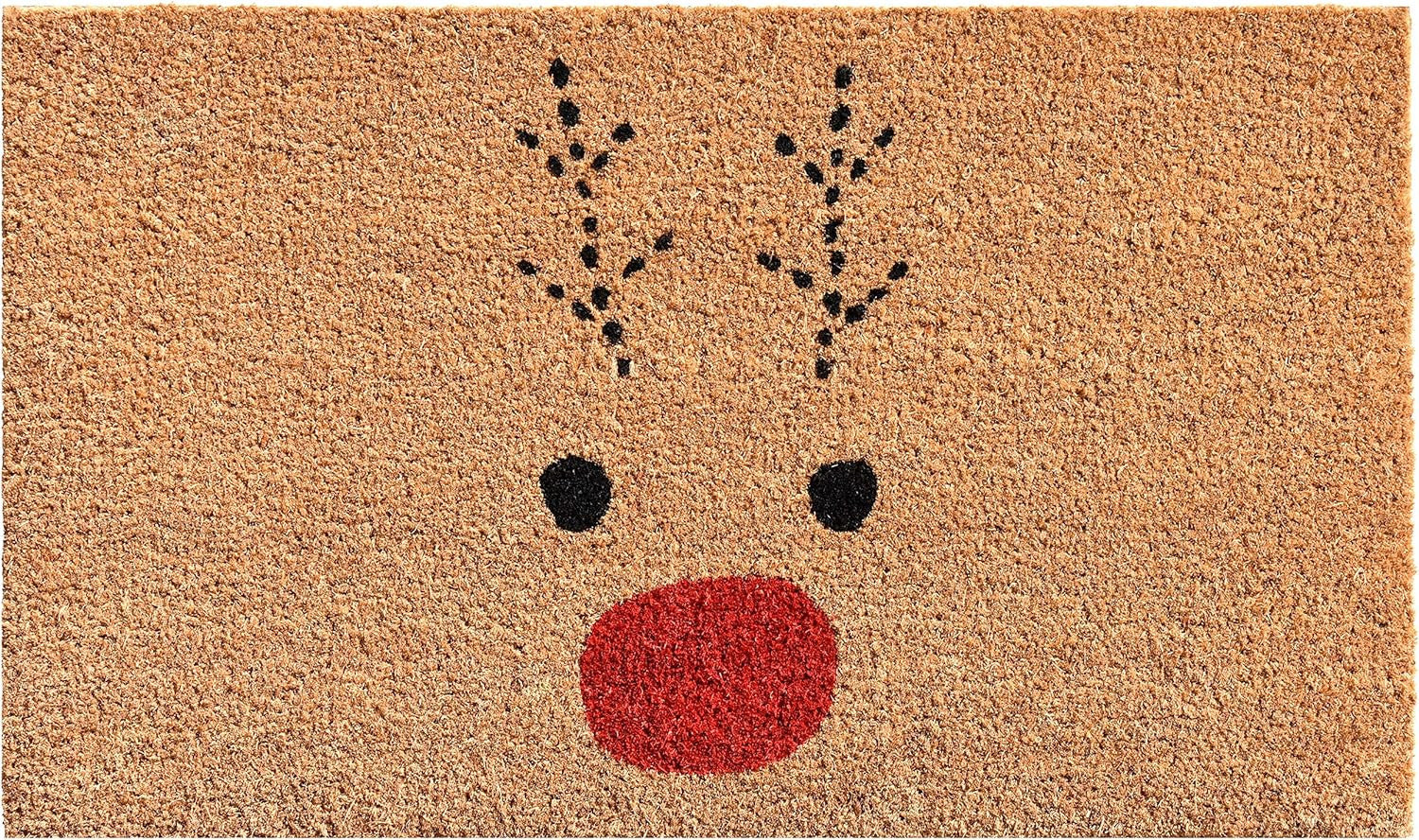 17" X 29" Natural Black and Red Coir Reindeer Outdoor Christmas Door Mat - Home & Garden