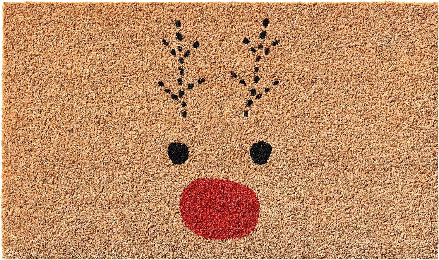 17" X 29" Natural Black and Red Coir Reindeer Outdoor Christmas Door Mat - Home & Garden