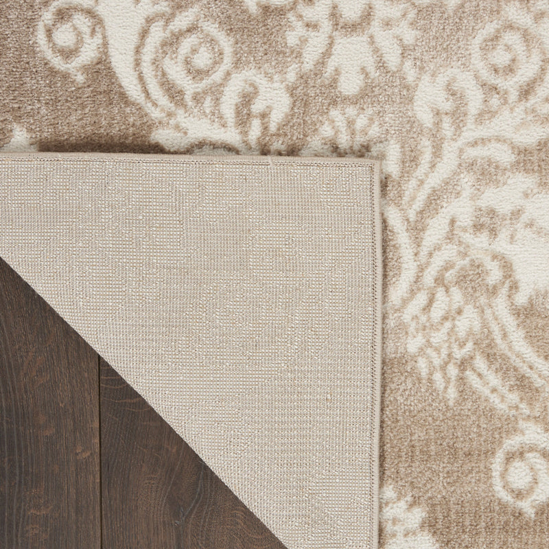2' X 3' Ivory and Brown Damask Distressed Non Skid Area Rug Homeroots Home Decor