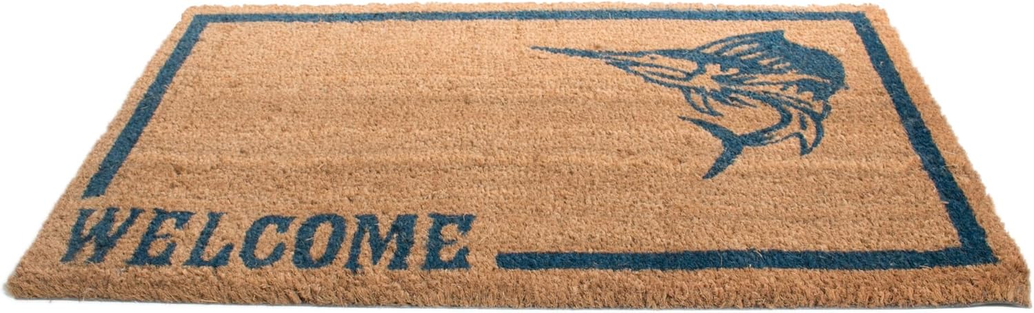 18" X 30" Brown and Black Coir Swordfish Welcome Outdoor Door Mat - Home & Garden