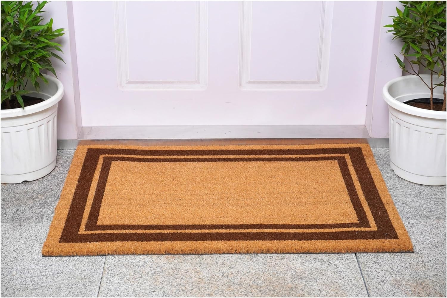 24" X 36" Natural and Black Coir Geometric Outdoor Door Mat - Home & Garden