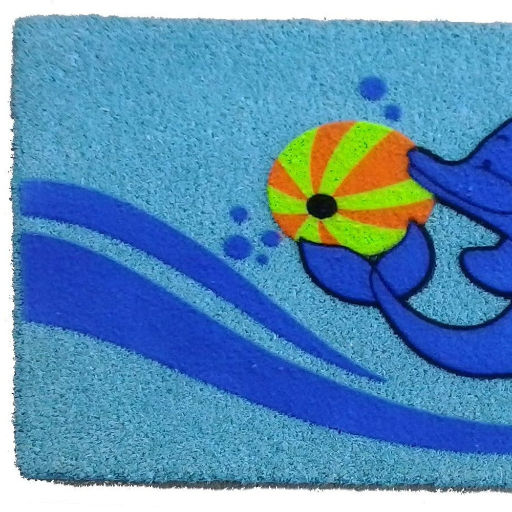 18" X 30" Blue Coir Dolphin Outdoor Door Mat - Home & Garden