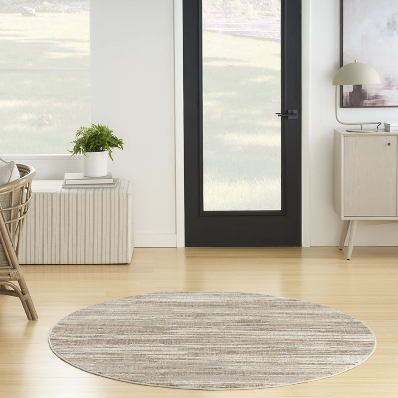 5' Ivory and Gray Abstract Non Skid Round Rug Homeroots Home Decor